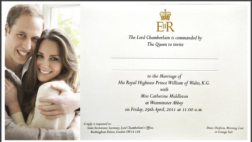 prince williams wedding invitation card. prince william wedding